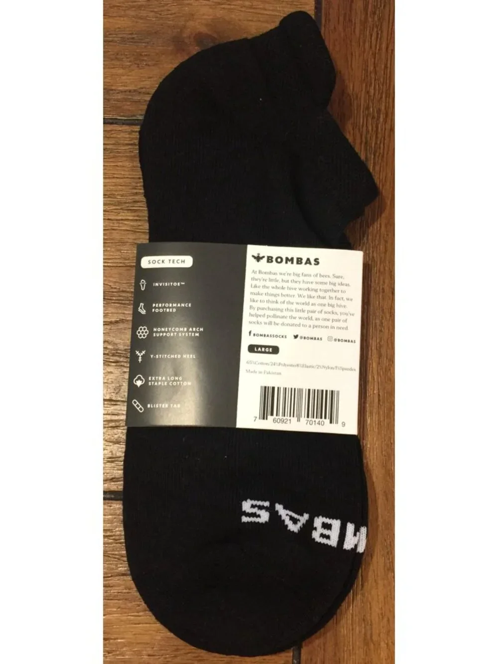 Bombas Men's Large Low Cut Tab Heel Black Socks